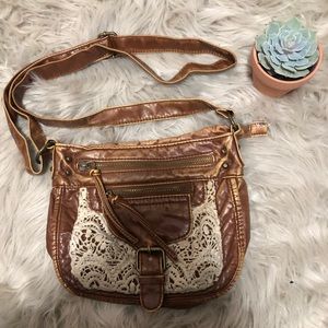 Brown and White Lace Crossbody Purse!